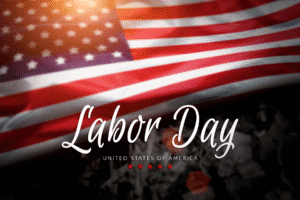Labor Day graphic with American flag, symbolizing U.S. court closures