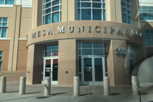 Exterior of Mesa Municipal Court building in Arizona – Rideout Law Group legal defense location