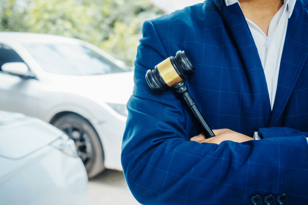DUI attorney holding gavel in front of vehicles—representing Arizona DUI statute of limitations defense