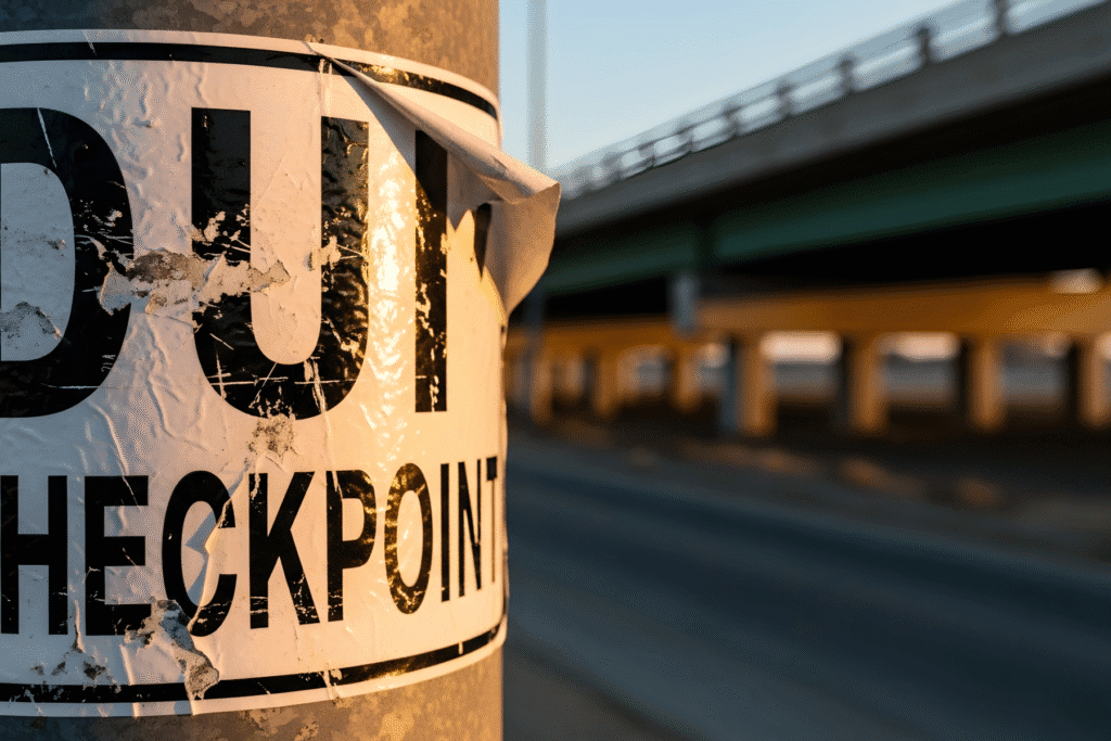 DUI Checkpoint Sign on Arizona Highway at Sunset