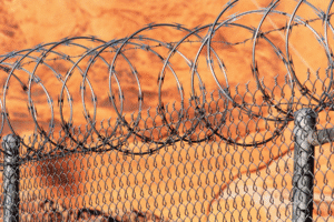 Barbed wire fence at Lower Buckeye Jail in Phoenix, Arizona