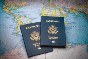 U.S. passports on world map – legal travel rights for felons in Arizona