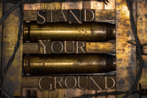 Arizona Stand Your Ground Law concept with ammunition and metal typography