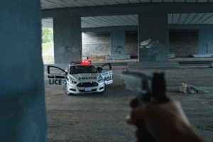 Aggravated assault on police officer scene in Arizona with weapon aimed at patrol car