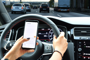 Driver using a smartphone while operating a vehicle on an Arizona highway, violating the state’s distracted driving law.