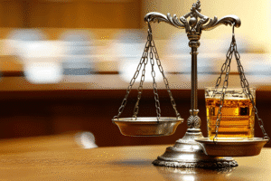Scales of justice with whiskey glass symbolizing DUI law in Arizona courtroom