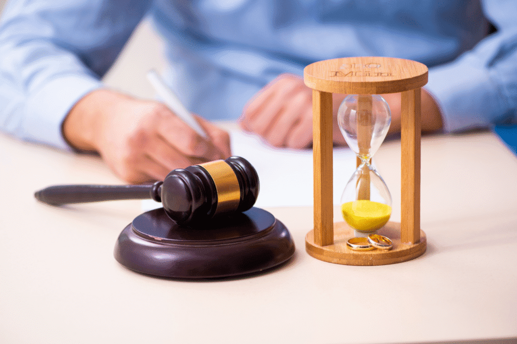 Gavel and hourglass on lawyer’s desk symbolizing missed court deadline in Arizona