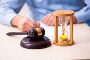 Gavel and hourglass on lawyer’s desk symbolizing missed court deadline in Arizona