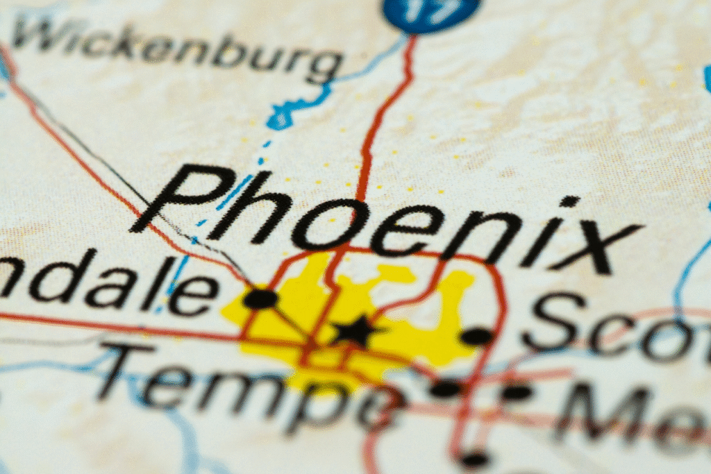 Map of Phoenix, Scottsdale, and Tempe, Arizona — Rideout Law Group serving clients across Maricopa County