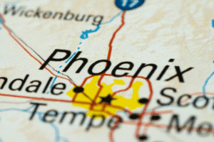 Map of Phoenix, Scottsdale, and Tempe, Arizona — Rideout Law Group serving clients across Maricopa County