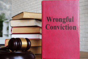 Wrongful conviction law book and gavel in Scottsdale criminal defense office