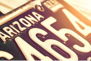 Arizona license plate close-up illustrating DEASIL tracking system context