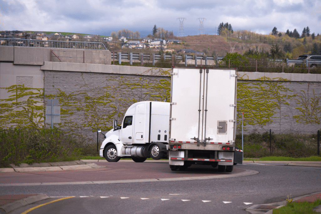 Semi-truck making a wide left turn at Arizona intersection