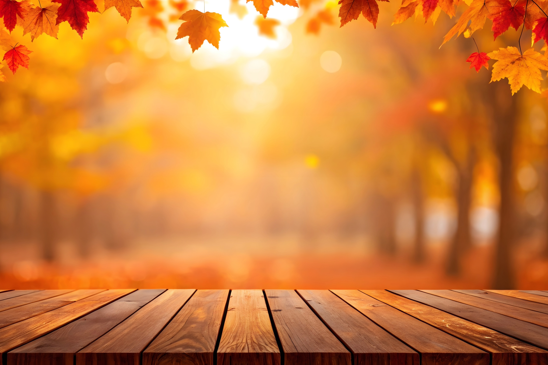 Thanksgiving in Arizona with autumn leaves and rustic table