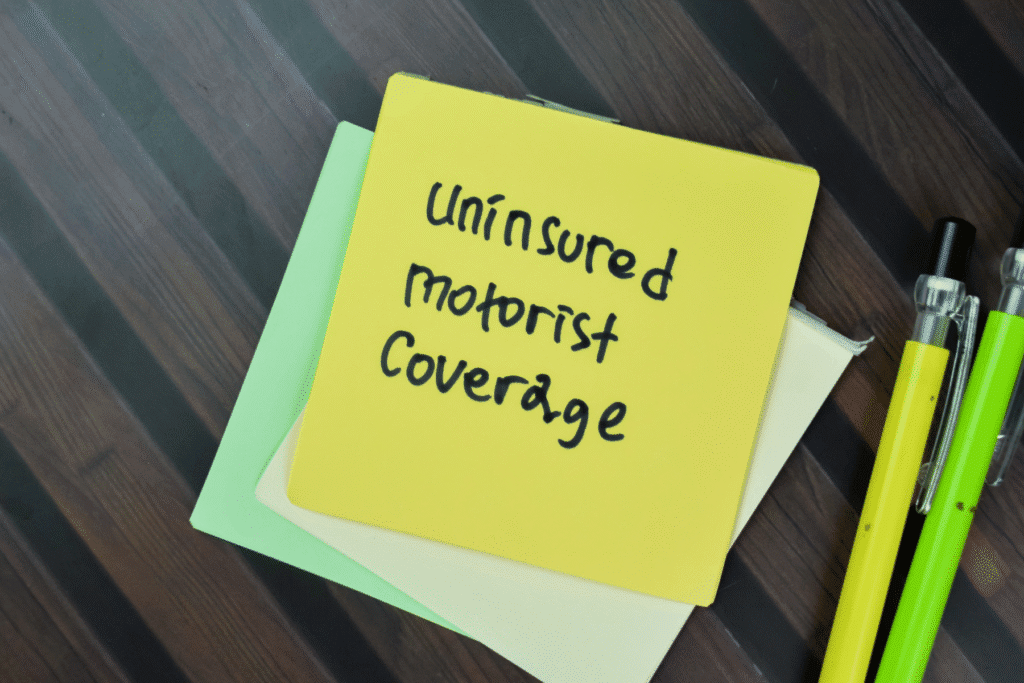 Uninsured motorist coverage written on a notepad representing insurance options after an Arizona car accident